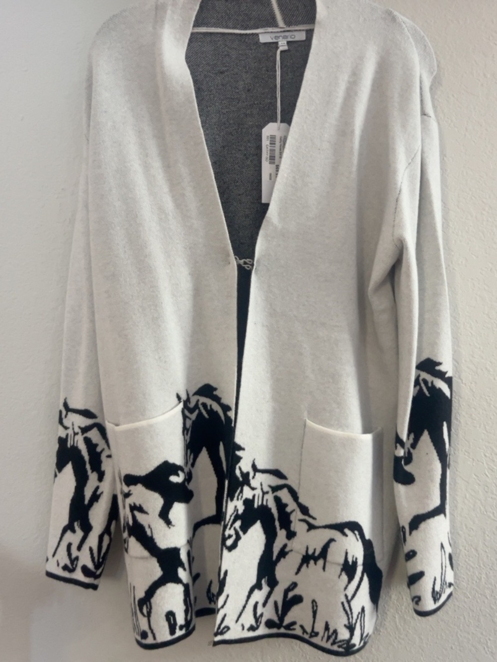 Venario Horse Print Open Front Cardigan Sweater NWT Size M